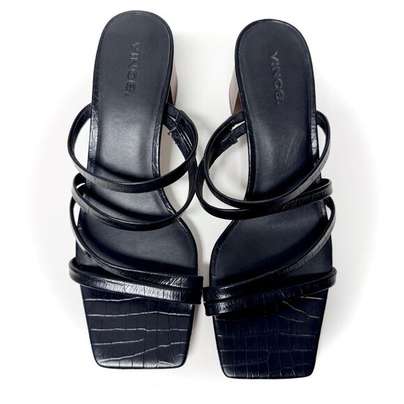 Vince. Elita Croc Embossed Leather Mule Heeled Sandal Size 7.5 - Picture 5 of 7